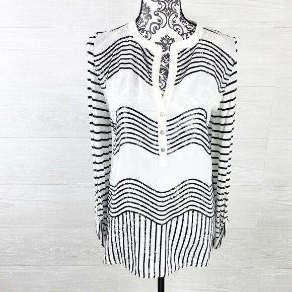 Anthropologie Tiny Silk Blend Sequin Chevron Top - Picture 1 of 7